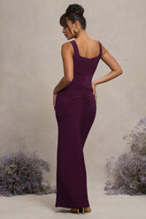 Plum Square Neck Maternity Maxi Dress with Split